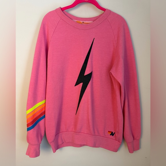 Aviator Nation Bolt Crewneck Sweatshirt, Neon Pink, Size Medium - Picture 2 of 7